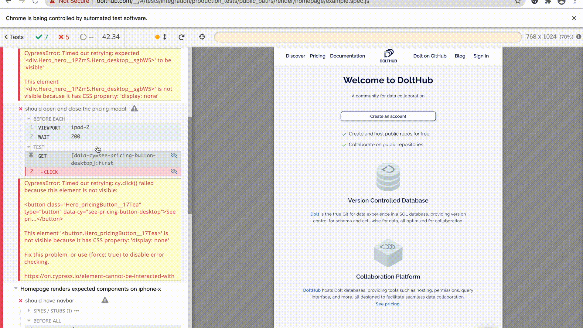 Homepage using Chrome dev tools