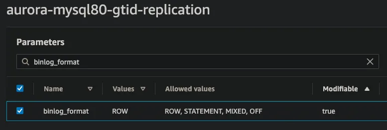 Configure RDS DB Cluster binlog_format