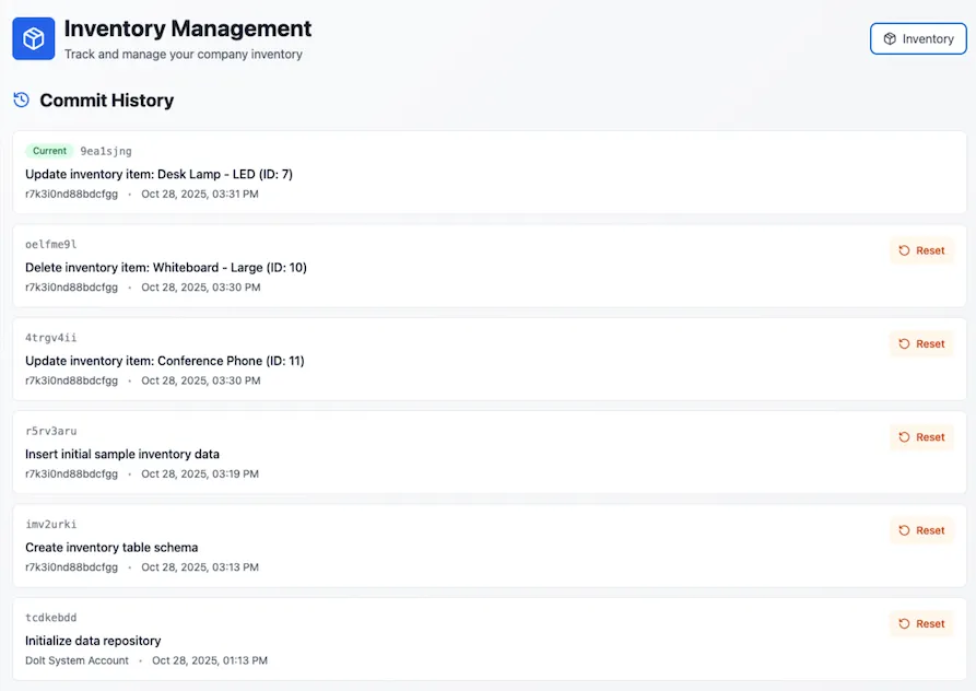 Bolt commit history UI