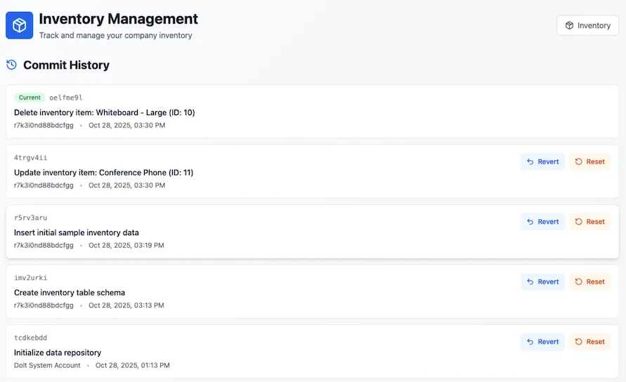 Bolt final commit history UI