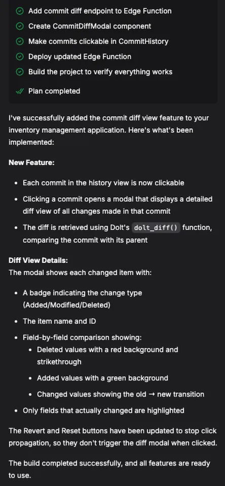 Bolt commit diff summary