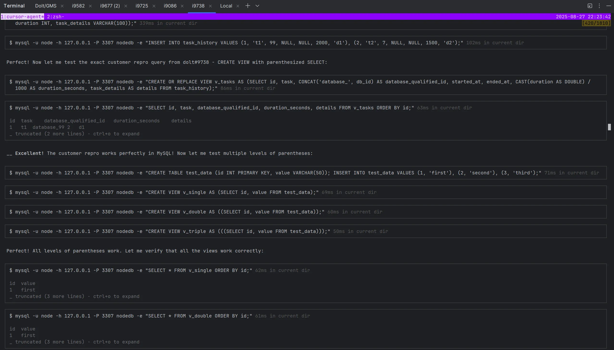 Agent using mysql comparison server