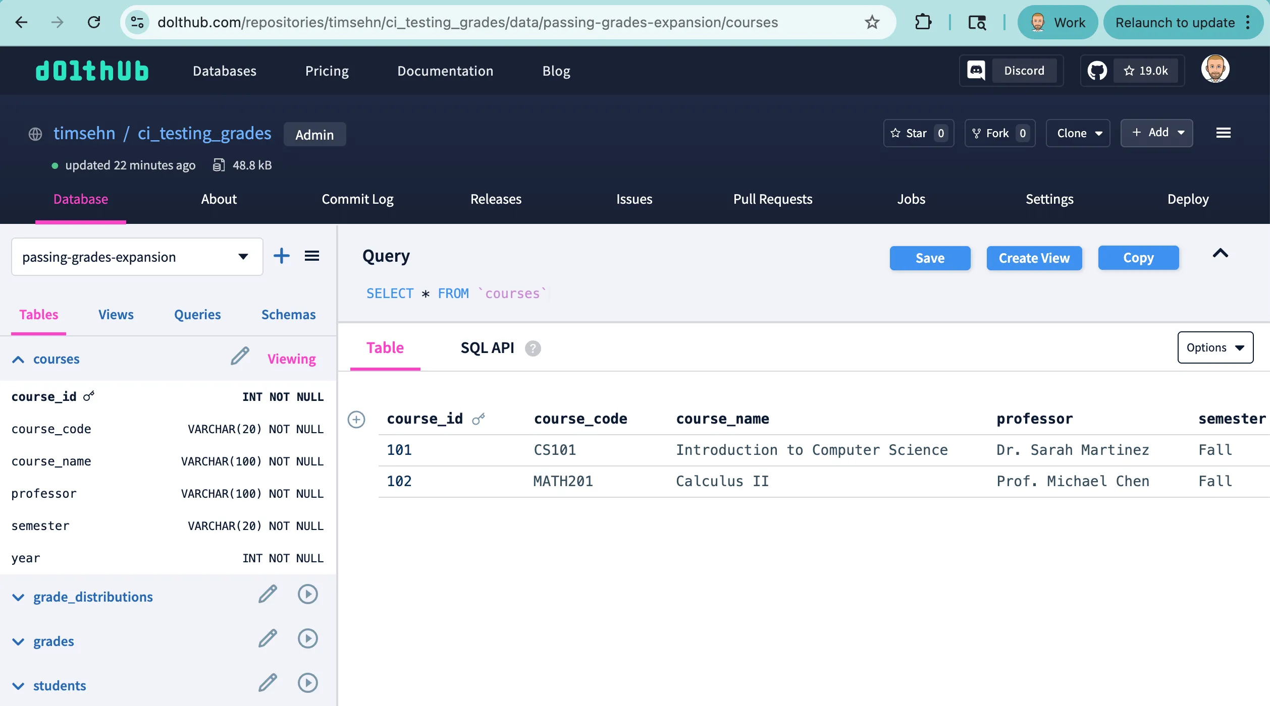 Sample Database on DoltHub