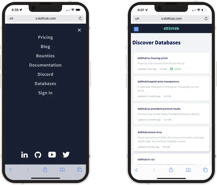 database list on mobile