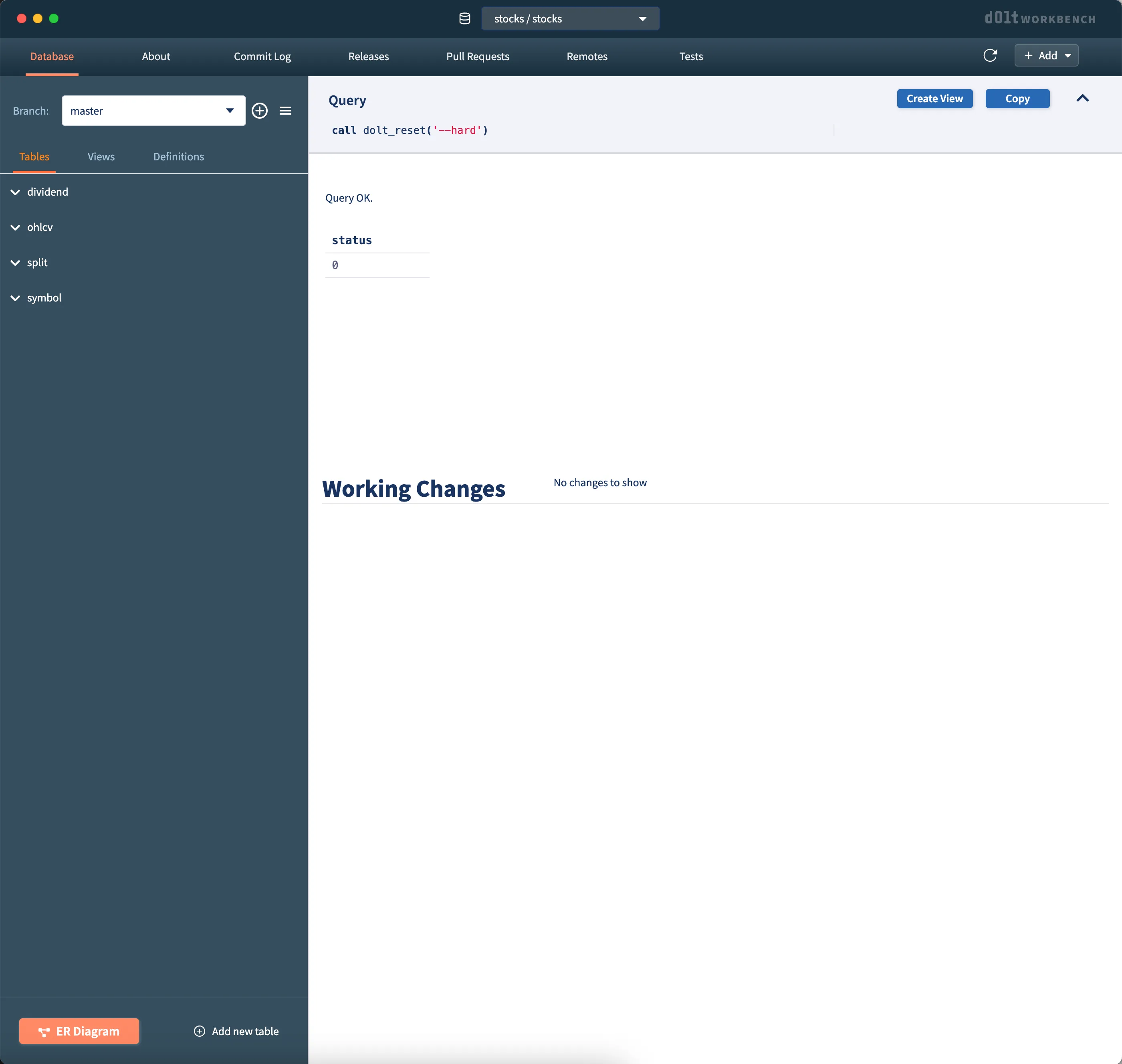 Dolt Workbench reset
