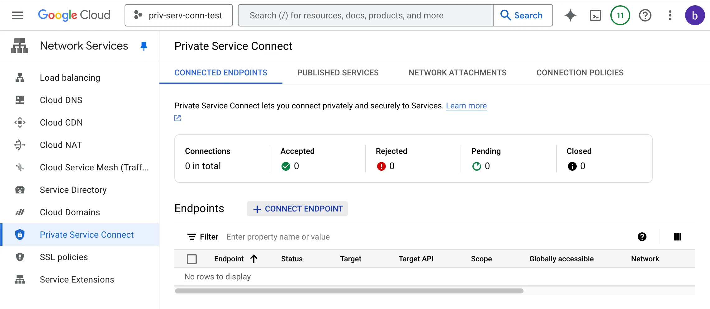 Private Service Connect Page