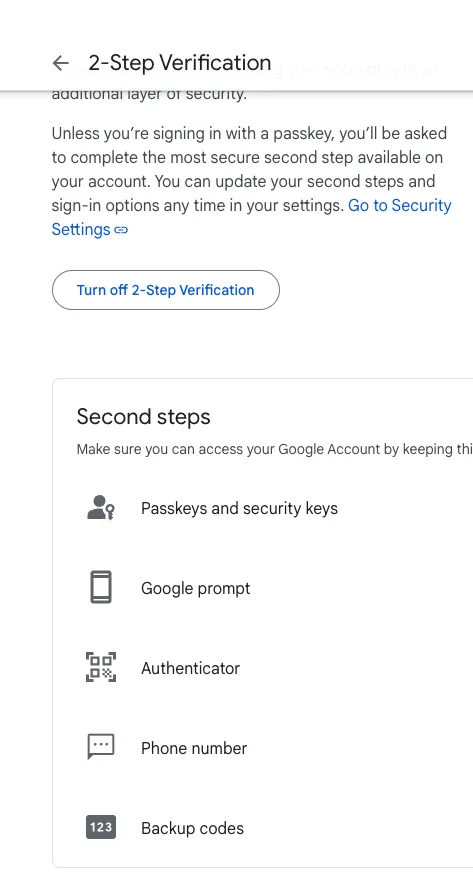 No app passwords section