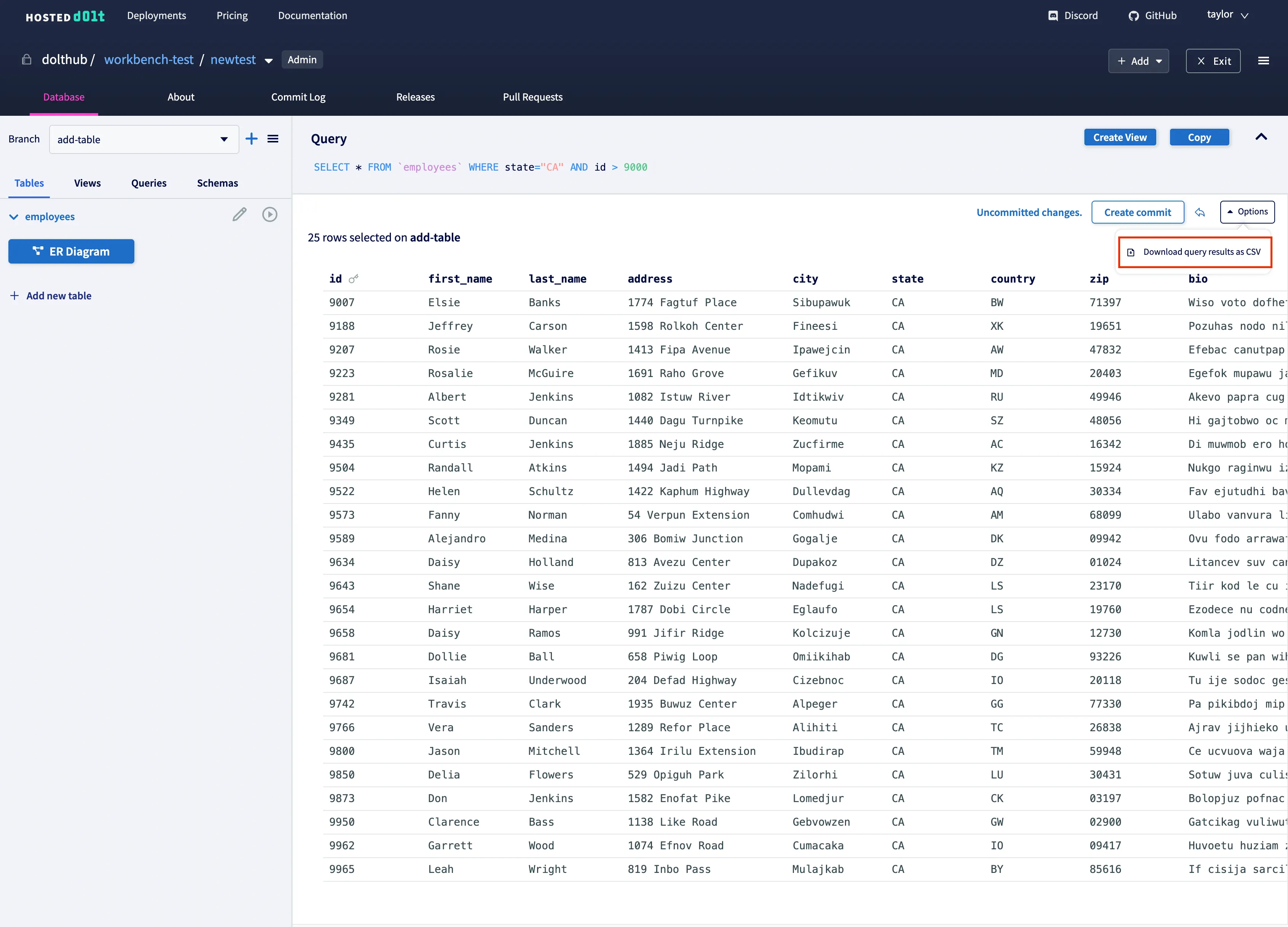Download query results