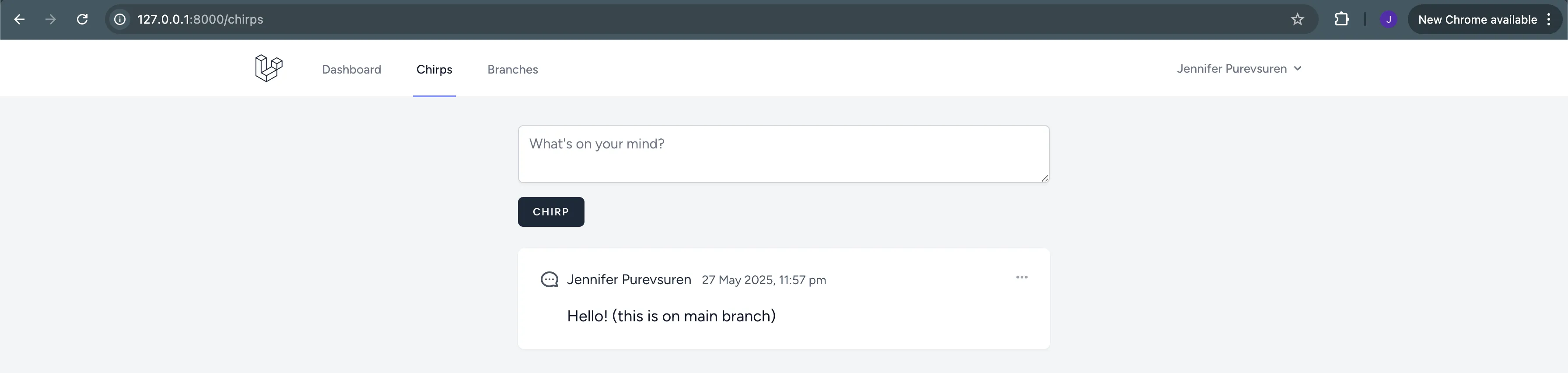 Laravel chirp in main in with Doltgres