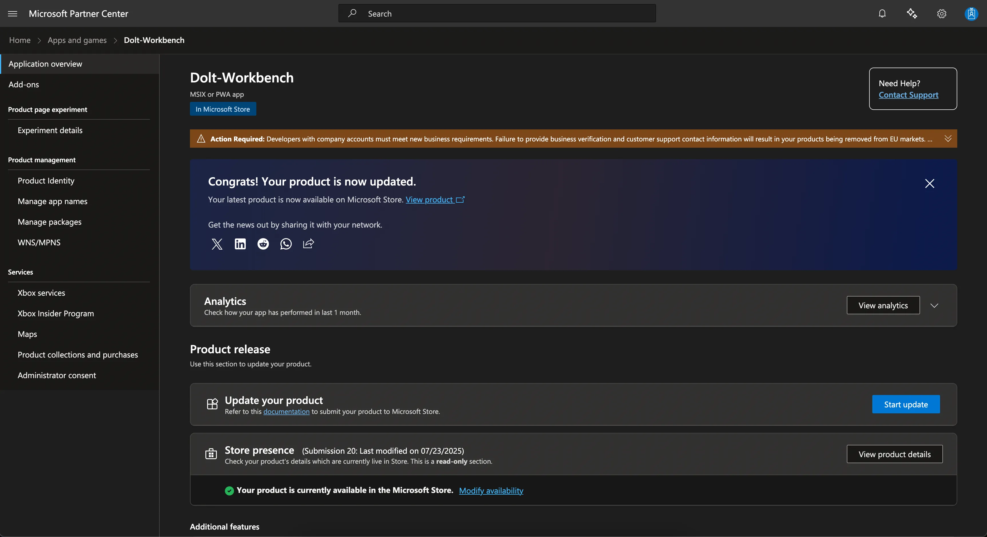 Microsoft Partner Center dashboard