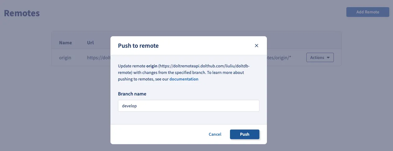 push develop branch to remote