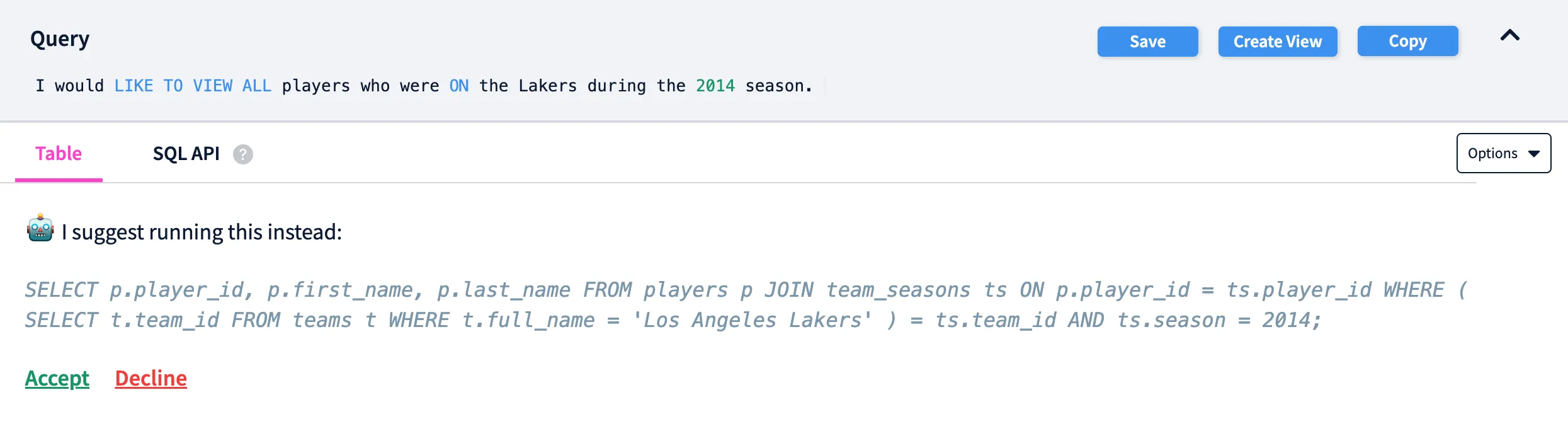 SQL Assistant Hallucination 1
