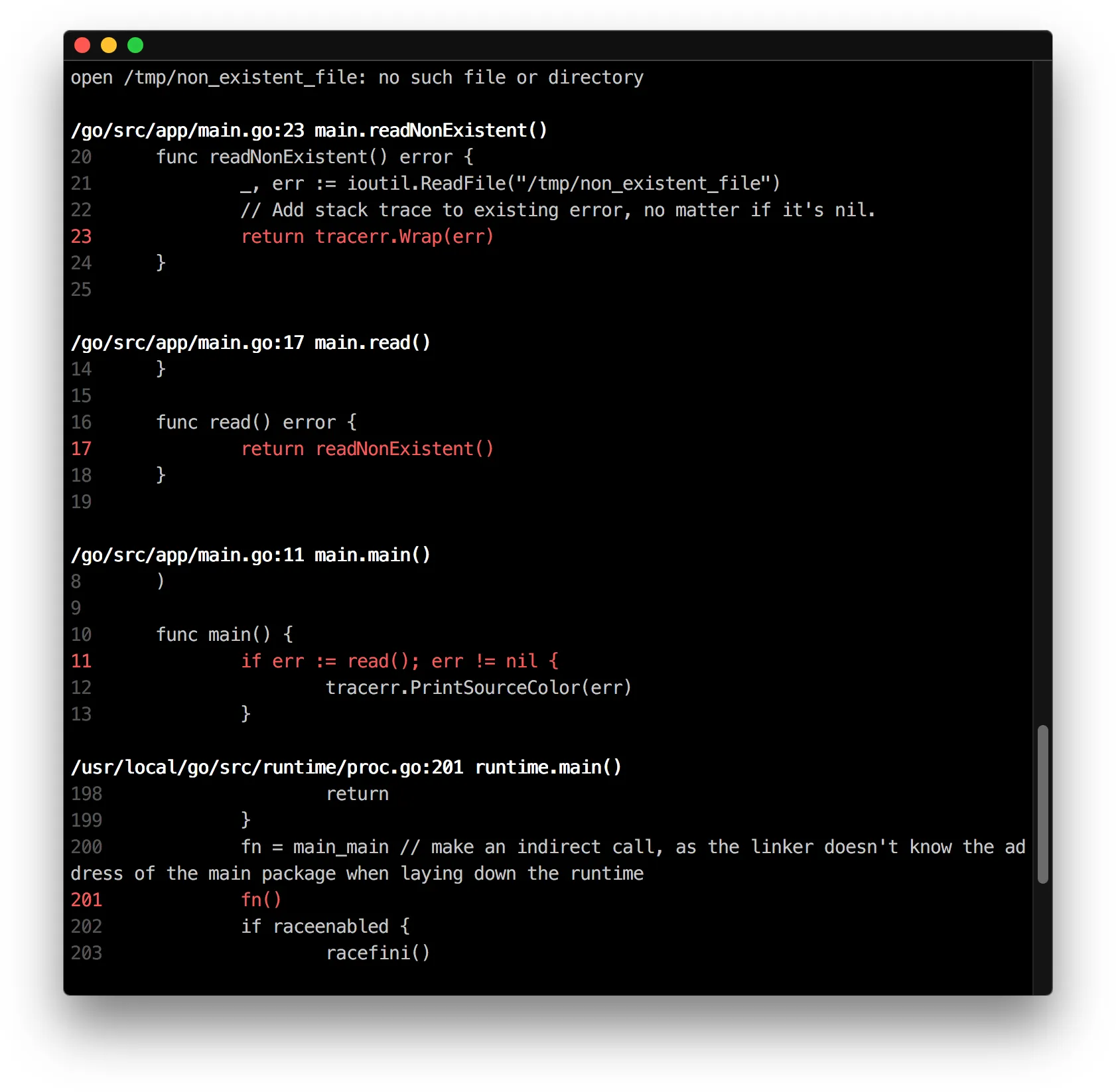 tracerr output