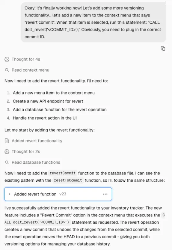 v0.app: Add Dolt revert prompt