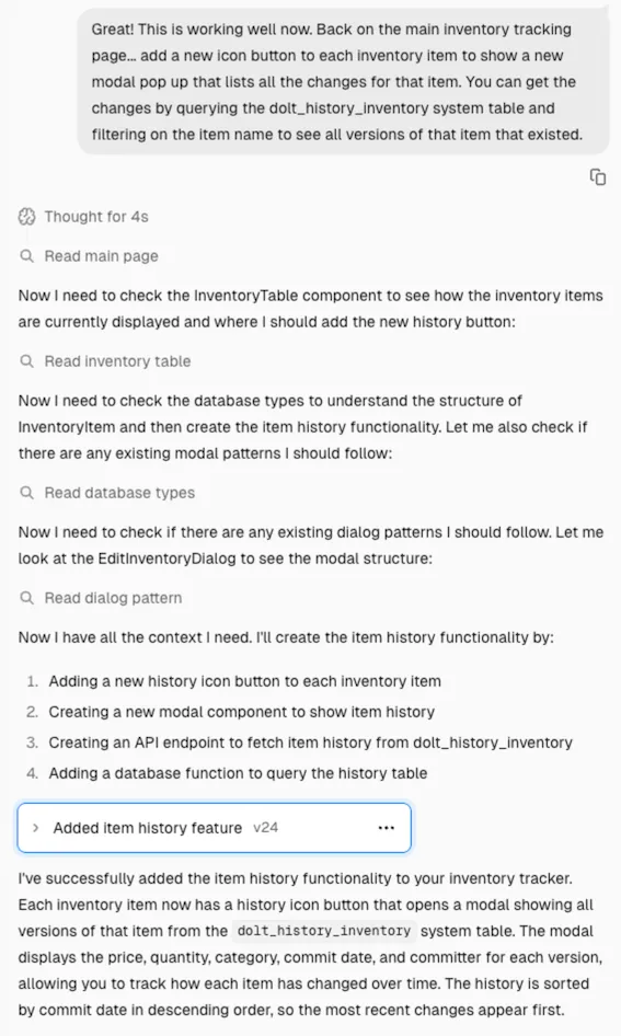 v0.app: Add item history prompt