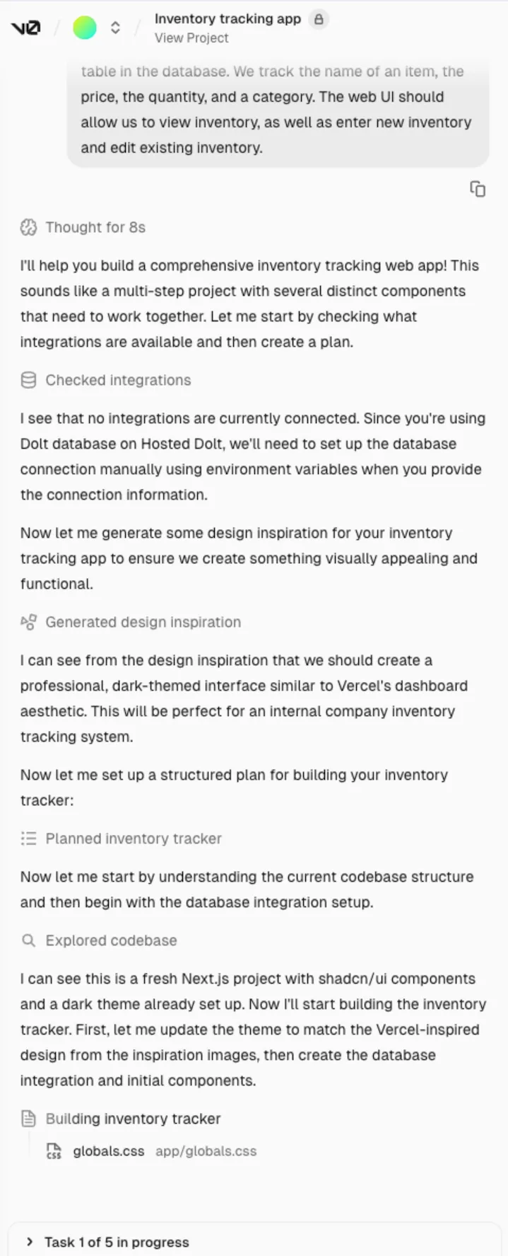 v0.app: New Project Conversation