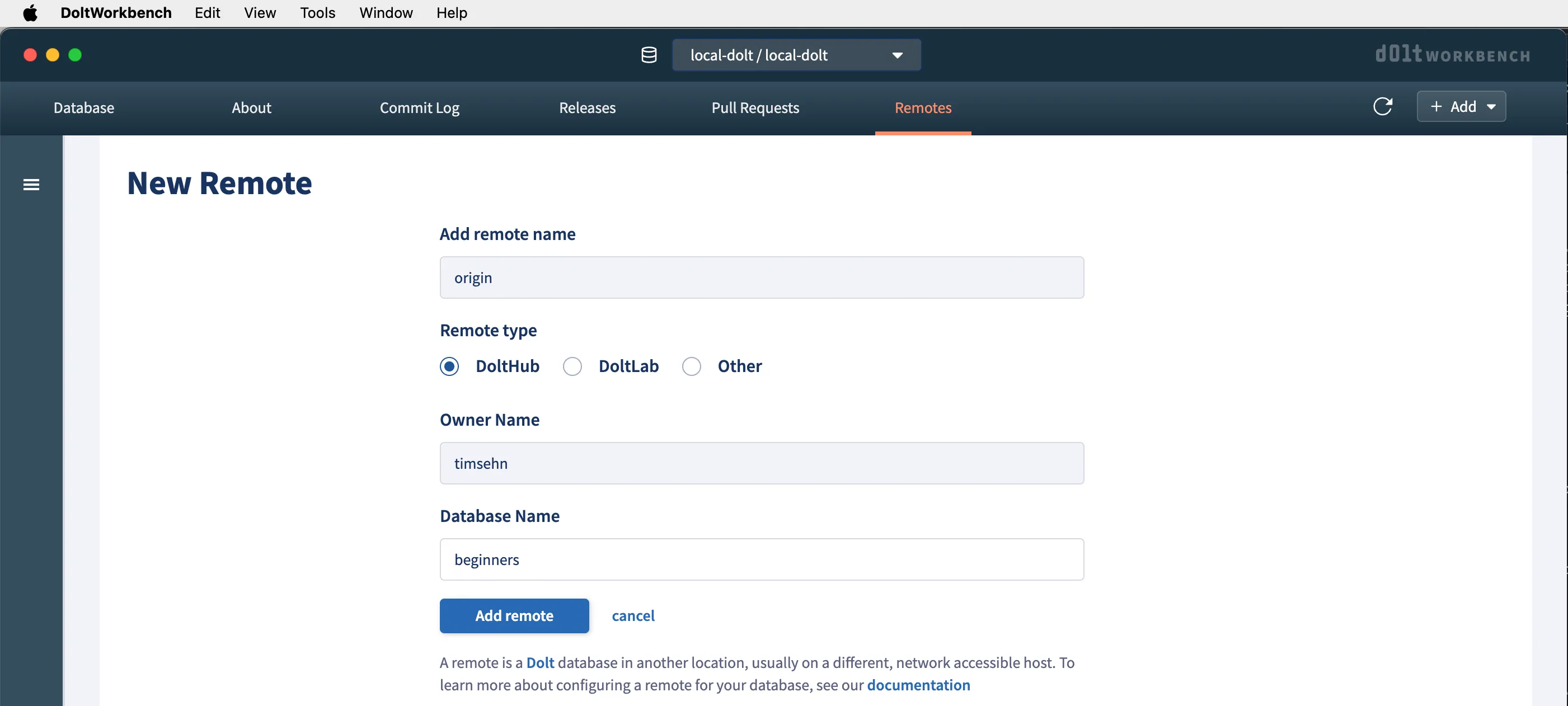 Workbench Add Remote
