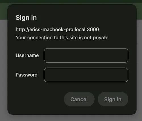 Workbench Auth Popup