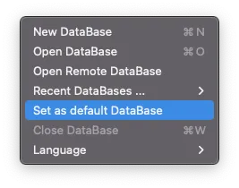 XCA set as default database menu item