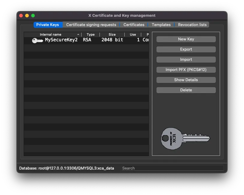 XCA private key is restored