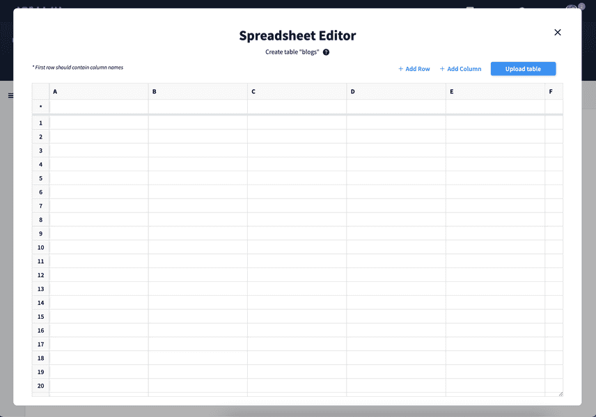 Empty spreadsheet editor