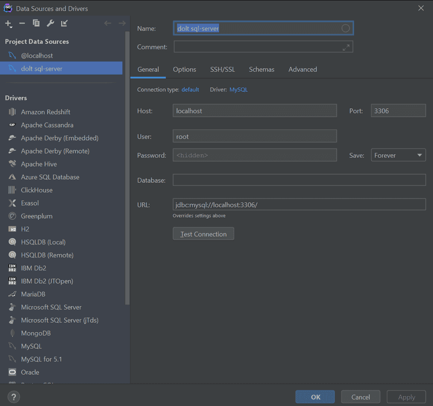 New database dialog