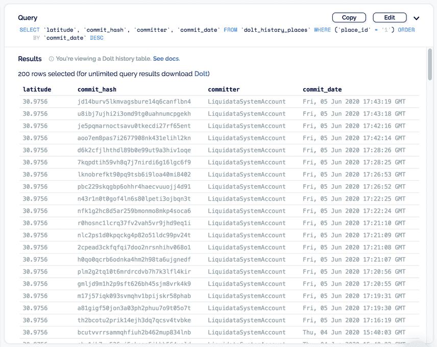 dolt_history table for cell