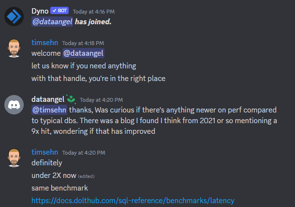 tim welcomes a discord user