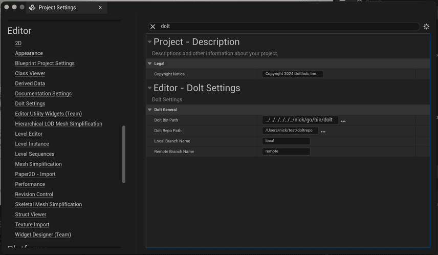 Project Settings