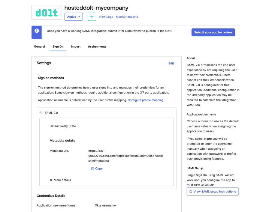 Okta SAML integration