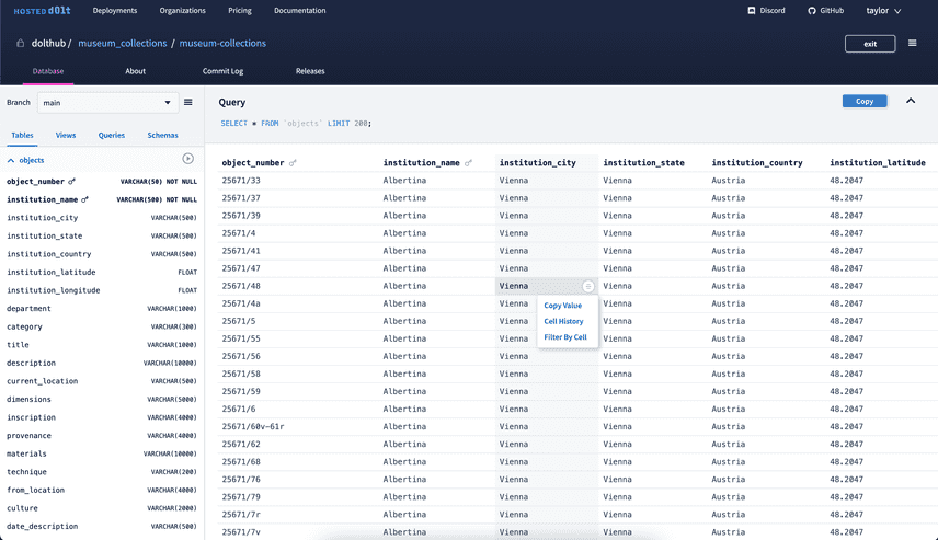 Hosted Database UI