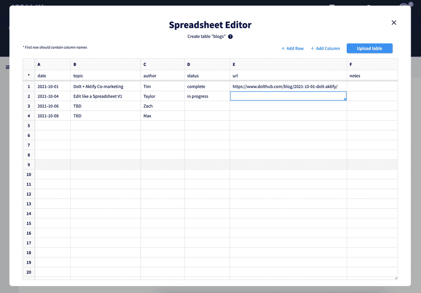 DoltHub Spreadsheet Editor