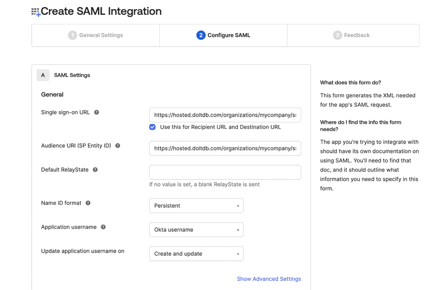 Okta create SAML integration configure SAML