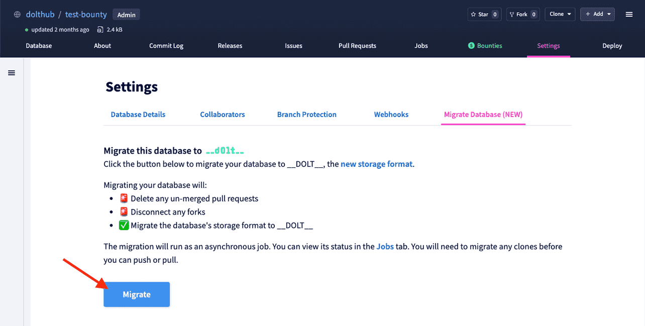 Migrate your Dolt database to the new format on DoltHub | DoltHub Blog