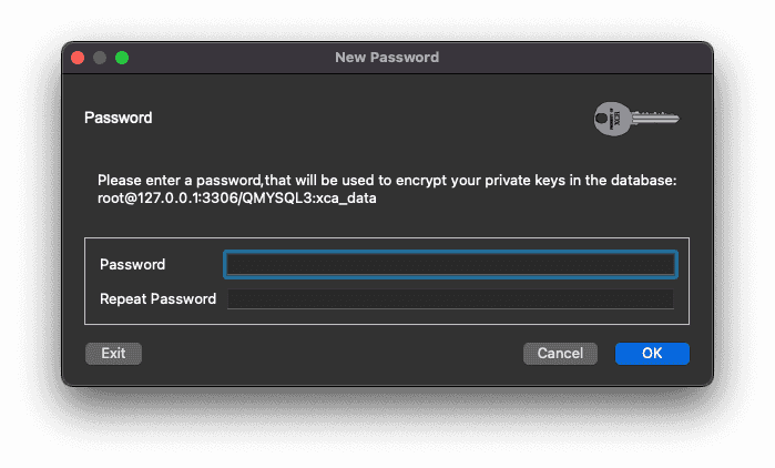 XCA set app password