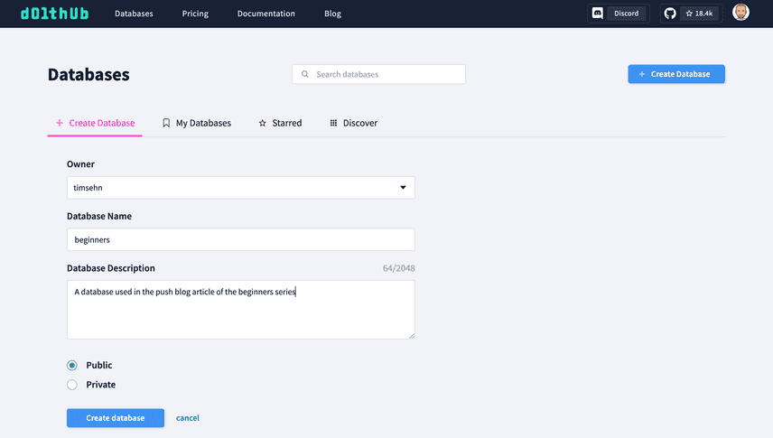 DoltHub Create Database