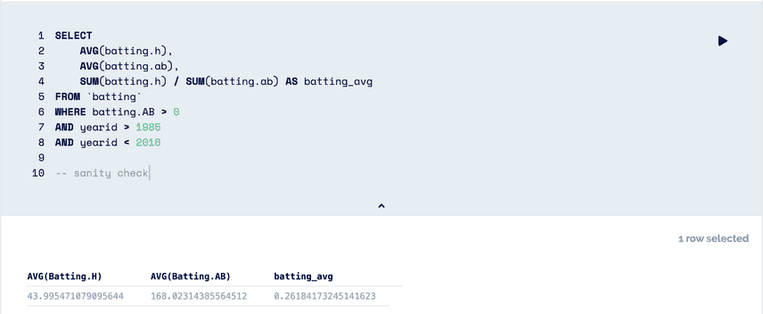 sanity check query batting average