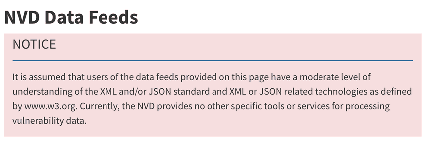 NVD data feeds require knowledge of JSON and/or XML parsing