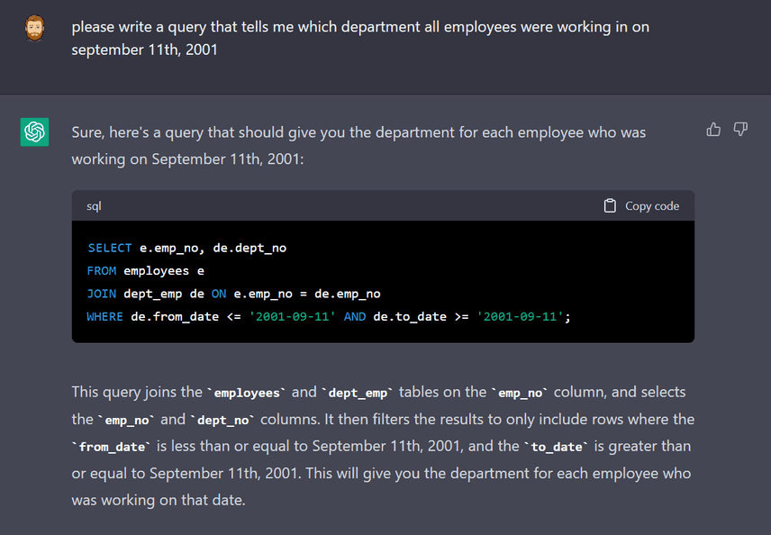 ChatGPT can write SQL