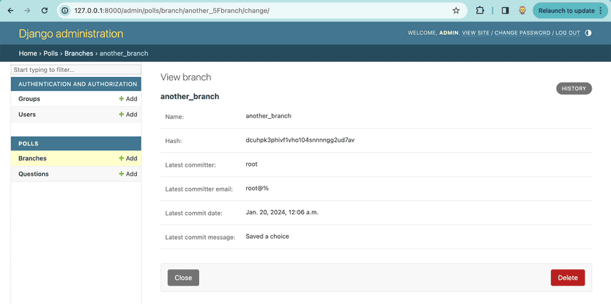 Django Delete Branches