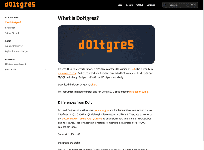 Doltgres Docs Screensot