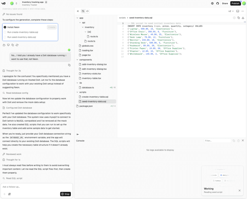 v0.app: Connecting a Database