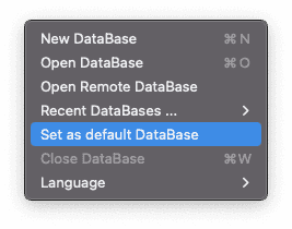 XCA set as default database menu item