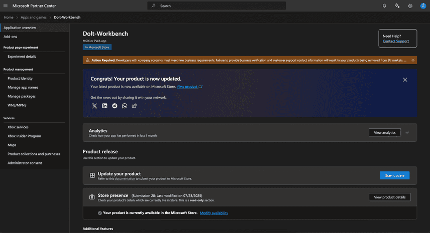 Microsoft Partner Center dashboard