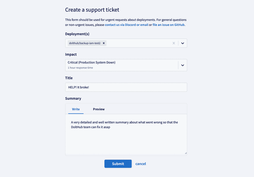 Create support ticket