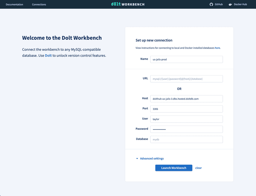 Database configuration