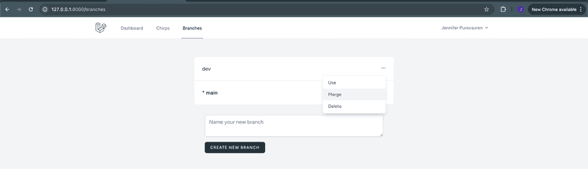 Laravel merge dev to main with Doltgres