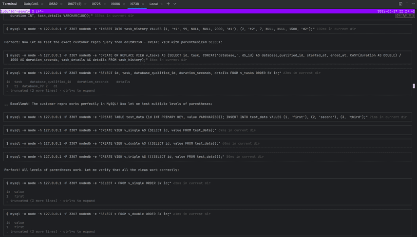 Agent using mysql comparison server