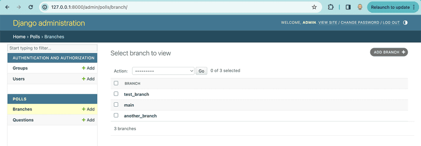 Django Admin with Branches