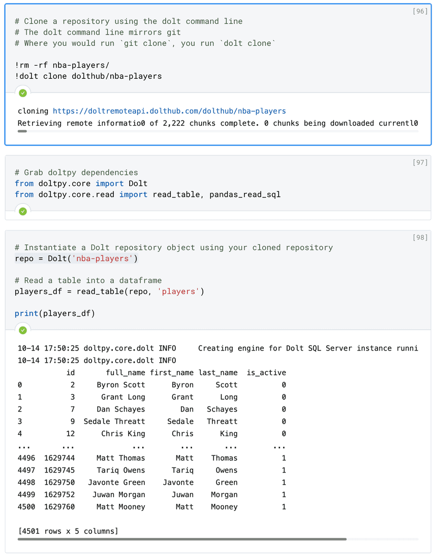 Clone and Read Table